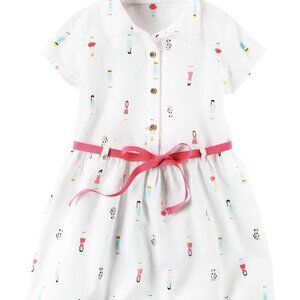 Carter’s Poplin Shirt Dress with pink ribbon belt - white - 3T